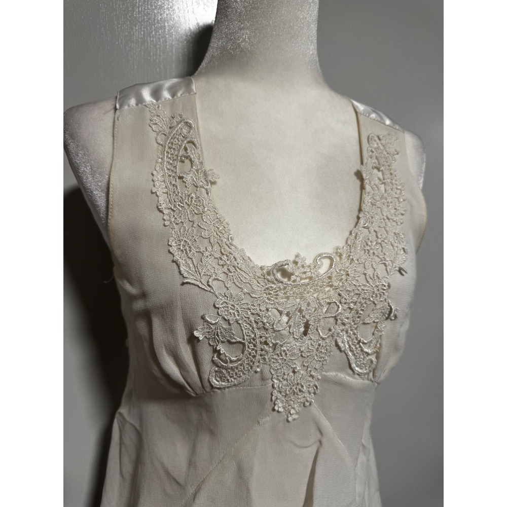 Vintage Sheer‎ Ivory Lace Embellished V Neck Sleeveless Peplum Top size Medium - Picture 2 of 4